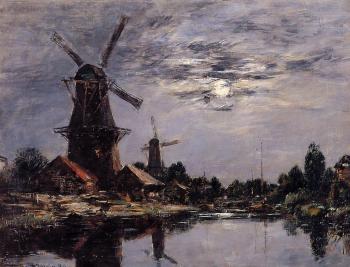 尤金 佈丹 Windmills and Canel near Dordrecht 尤金 佈丹 Windmills and Canel near Dordrecht